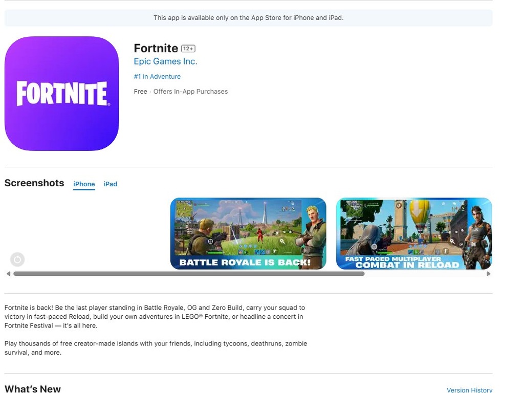 فورتنایت پس از ۵ سال به اپل استور بازگشت